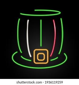 Patrick hat neon sign, modern glowing banner design, colorful modern design trends on black background. Vector illustration.