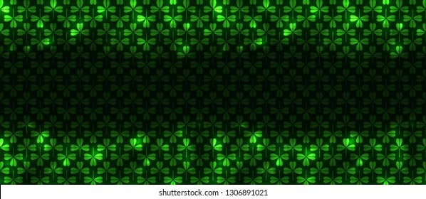 Patrick night seamless pattern, great design for any purposes. Irish holiday vector neon abstract background. Seamless border. Glow light effect. Banner background. Irish green holiday party.