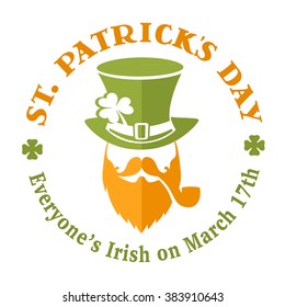patrick st day irish leprechaun hat logo happy background saint vector template for greeting card or poster of irish happy st patrick's day with hipster leprechaun as logo of holiday patrick st day ir