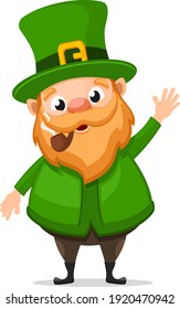 Patrick stands and waves his hand on a white background. Saint Patricks Day, character