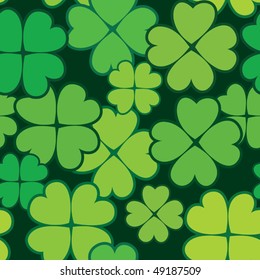 Patrick's day abstract seamless background with green clover leaf. Vector illustration.