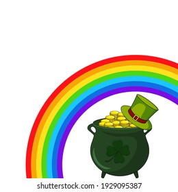 Patricks day backgroud. Great for banner or border with copy space. Illustration contains symbols of rainbow, cauldron with money and green hat.