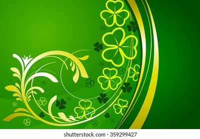 Patricks Day background. Background with floral ornaments and golden wavy lines