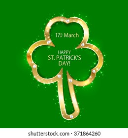 Patricks Day background with golden clover, illustration 