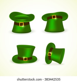 Patricks Day background with set of green hats of leprechaun, illustration. 
