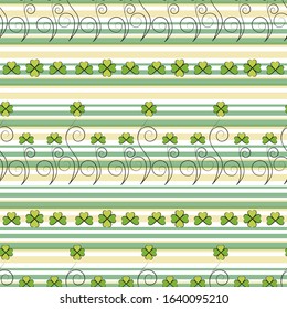 Patrick's day background. Shamrock. Vector Illustration of a St. Patrick's Day striped background. Seamless pattern with clover leaves.