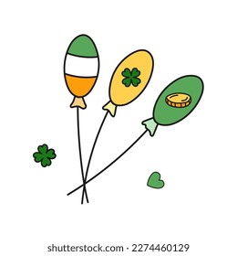 Patricks day balloons vector illustration isolated on white background. Symbol Doodle Irish sign. Holiday paraphernalia for sticker, cover, postcards, print, social media, icon.