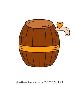 Patricks day barrel of beer vector illustration isolated on white background. Symbol Doodle Irish sign. Holiday paraphernalia for sticker, cover, postcards, print, social media, icon.