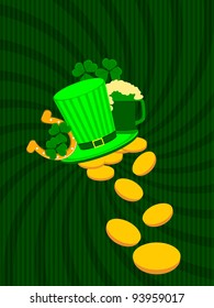Patrick's day card with ornaments on Patrick's Day background.