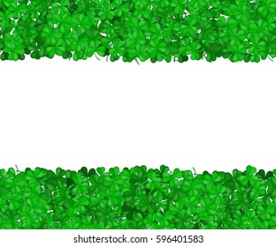 Patricks Day card vector.  Shamrock clover border isolated on whitebackground. Seamless pattern. Holiday background.