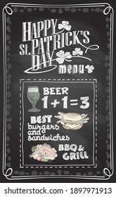 Patrick's Day chalkboard menu template with beer, burger and grilled fish menu