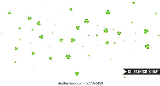 Patrick's Day clover background. Flying three leaf clover leaves. Saint Patrick's Day banner.