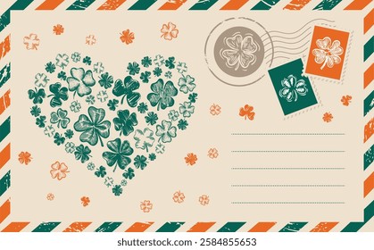 Patrick's day, Clover set. Postcard, mail, hand drawn illustration	