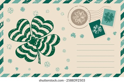 Patrick's day, Clover set. Postcard, mail, hand drawn illustration	