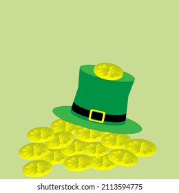 Patrick's Day Coins Money Gold Yellow on Green Background