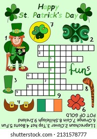 Patrick's day crossword with a keyword and an answer for children vector illustration