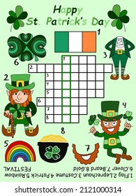 Patrick's day crossword for kids with keyword and answer vector illustration