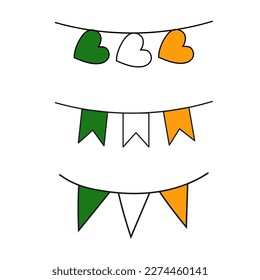 Patricks day flag, heart vector illustration isolated on white background. Symbol Doodle Irish flag. Holiday paraphernalia for sticker, cover, postcards, print, social media, icon.