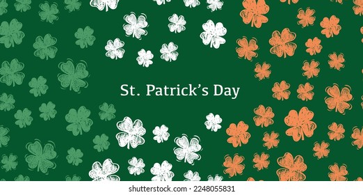 Patricks Day, flying clover, hand drawn illustrations.