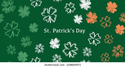 Patricks Day, flying clover, hand drawn illustrations.