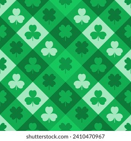 Patricks day green seamless geometric pattern with clover