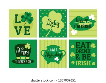 Patricks day greeting cards. Cute funny simple banners. Vector