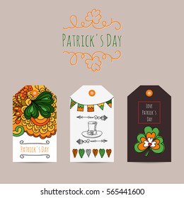 Patrick's Day hand drawn badges elements. Vector
