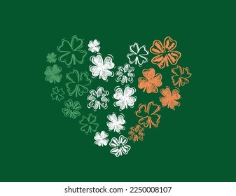Patricks Day, heart, flying clover, hand drawn illustrations.	
