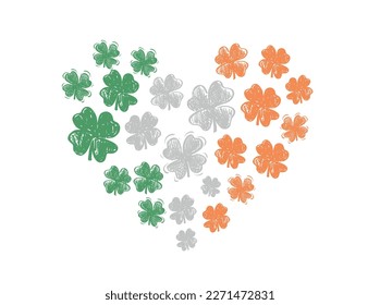 Patricks Day, heart, flying clover, hand drawn illustrations.