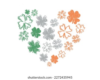 Patricks Day, heart, flying clover, hand drawn illustrations.	
