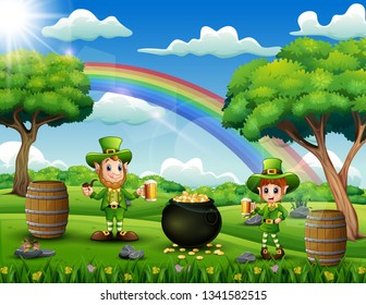 Patricks day leprechauns celebration on the beautiful landscape