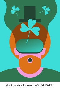 ​St. Patrick's Day online celebration in VR. Flat vector illustration in cartoon style.