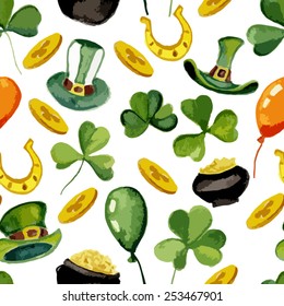 Patrick`s day pattern. Watercolor. Vector illustration