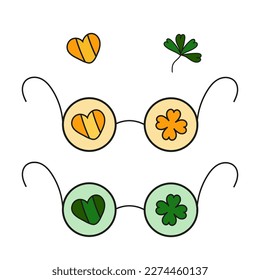 Patricks day round glasses vector illustration isolated on white background Symbol Doodle Irish sign. Holiday paraphernalia for sticker, cover, postcards, print, social media, icon.