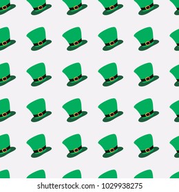 Patrick`s Day, seamless pattern with green leprechaun hat. For banner and greeting card. Typography design. Vector illustration.