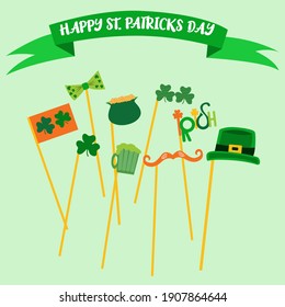 Patricks day Set photo props for photos shoot. St. Patrick's Day design elements set. Clover and mug of beer. Happy St. Patrick's days. Vector flat illustration