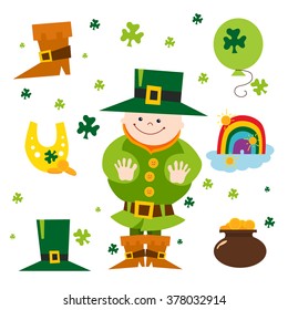 Patrick's Day vector design elements set. A set of drawings on the day of Patrick. Vector