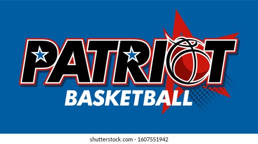 patriot basketball team design with ball and stars for school, college or league