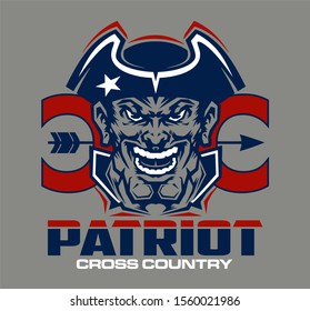 patriot cross country team design with mascot for school, college or league