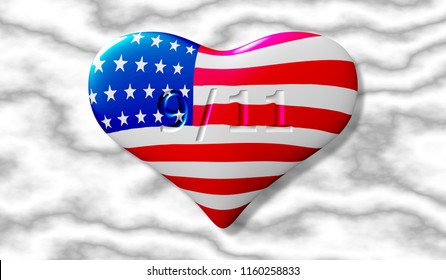 Patriot Day the 11th of september. Heart with the texture of the American flag against the background of a marble slab. Vector illustration.