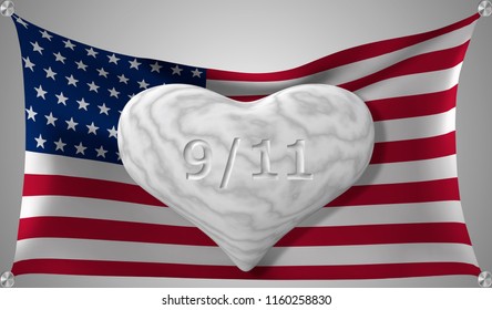 Patriot Day the 11th of september. Marble heart on the background of the American flag. Vector illustration.