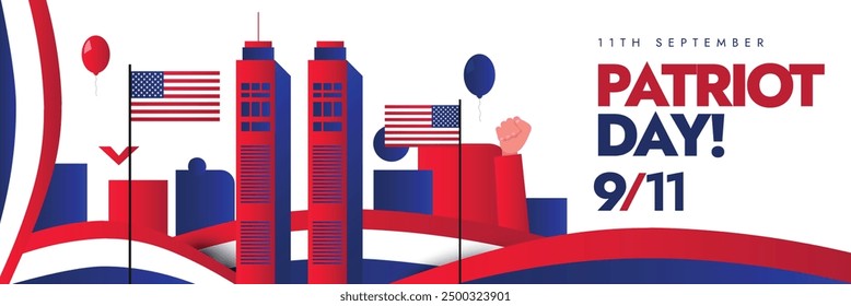 Patriot day. 11th September Patriot day memorial cover banner with world trade center south and north towers. The day is to remember the lives of those who died in the 2001 terrorist attacks in USA