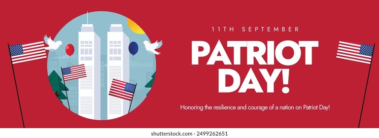 Patriot day. 11th September Patriot day remembrance cover banner with world trade center south and north towers. The day is to remember the lives of those who died in the 2001 terrorist attacks in USA