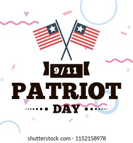 Patriot day. 11th of september. We Will Never Forget. Vector illustration. Typography. Design for postcard, flyer, poster, banner or t-shirt. 9-11 logo.