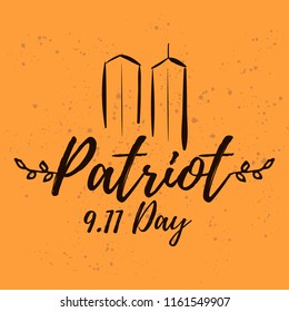 Patriot day. 11th of september. We Will Never Forget. Vector illustration. Typography. Design for postcard, flyer, poster, banner or t-shirt. 9-11 logo.