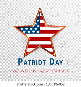 Patriot Day 9.11 digital sign with star onthe raindrop background, vector illustration.
