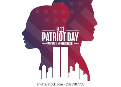 Patriot Day. 9.11. We Will Never Forget. Template for background, banner, card, poster with text inscription. Vector EPS10 illustration