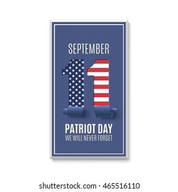 Patriot Day abstract banner isolated on white. 11 September, National Day of Remembrance background. Vector illustration.
