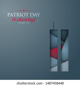 Patriot Day abstract vector banner with World Trade Center silhouette. 11th september Remembrance day design.