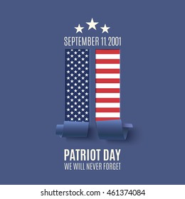 Patriot Day background with abstract New York Twin Towers. 11 September, National Day of Remembrance. Vector illustration.